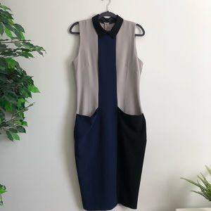 ASOS Gray Navy Blue & Black Sleeveless Pencil Dress